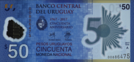 Uruguay P100 50 Pesos Uruguayos 2017 HERDENKINGSUITGAVE