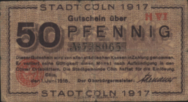 Duitsland - Noodgeld - Köln  Grab.:K30.4.e 50 Pfennig 1918