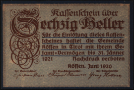 Austria - Emergency issues - Kössen KK468 60 Heller 1920