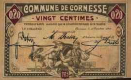 België - Noodgeld - Cornesse  20 Centimes 1915