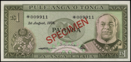 Tonga  P19.c 1 Pa'anga 1978 SPECIMEN