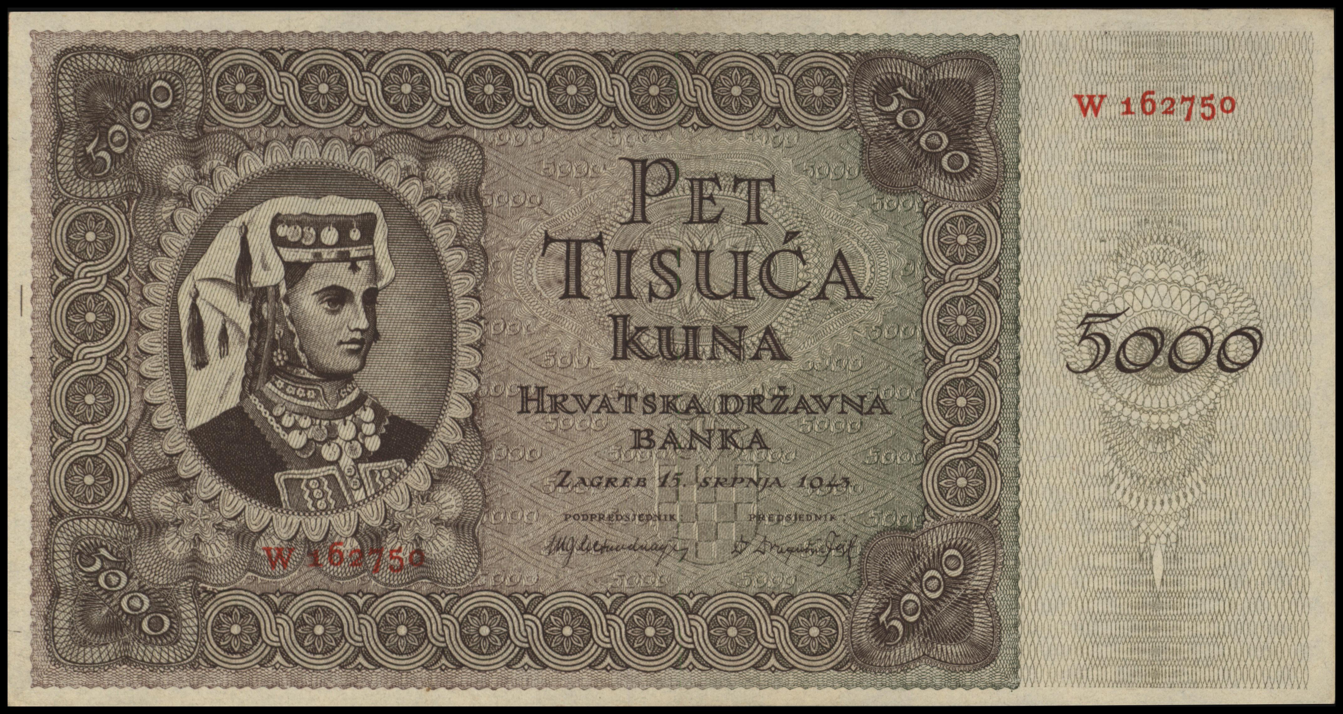Kroatië  P14 5.000 Kuna 1943