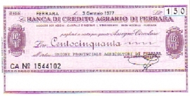 Banca di credito agrario di Ferrara - 150 Lire