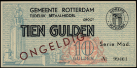 Nederland, Rotterdam, tijdelijk betaalmiddel, WO-II - Gemeentelijk noodgeld WO-II PL842.5.a 10 Gulden 1944 (No date) SPECIMEN