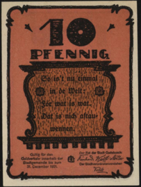 Duitsland - Noodgeld - Gadebusch Grab.: 404 10 Pfennig 1922