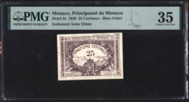 Monaco   P2.a 25 Centimes 1920 PMG35