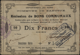 Frankrijk - Noodgeld - Banteux JPV-59.291 10 Francs 1915