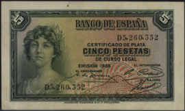 Spanje  P85 5 Pesetas 1935