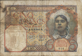Algeria  P77.b 5 Francs 1941