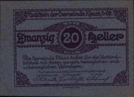 Oostenrijk - Noodgeld - Klaus KK.:454 20 Heller 1920