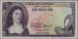 Colombia P413 2 Pesos oro 1972-'77