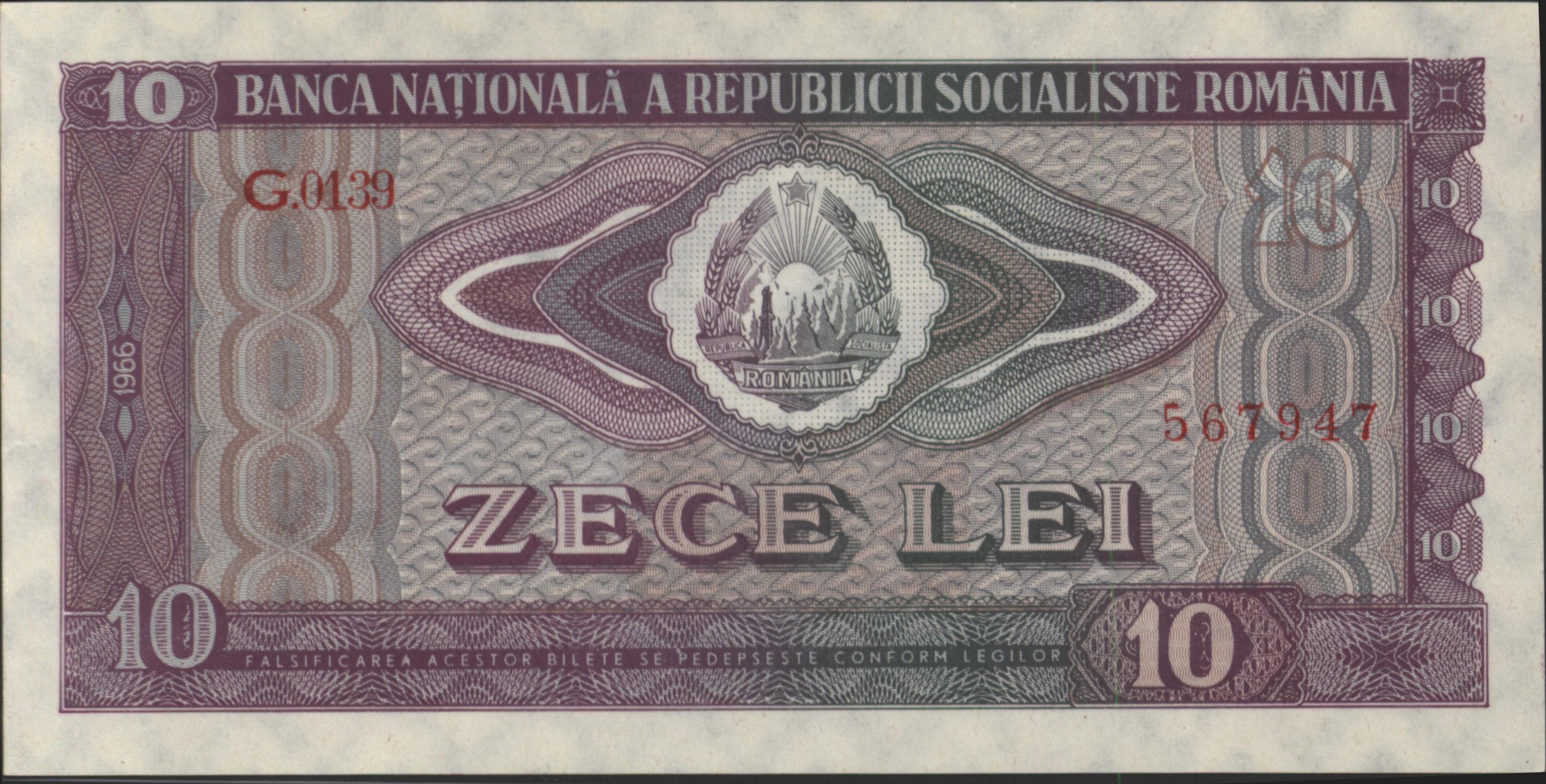 Romania  P94 10 Lei 1966