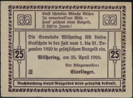 Oostenrijk - Noodgeld - Wilhering KK. 1236.I 25 Heller 1920