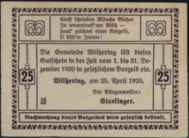 Austria - Emergency issues - Wilhering KK. 1236.I 25 Heller 1920
