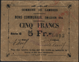 Frankrijk - Noodgeld - Lambres JPV-59.1437 5 Francs 1914