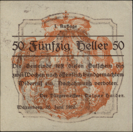 Oostenrijk - Noodgeld - Waxenberg KK. 1144 50 Heller 1920
