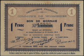 France - Emergency - Wignehies JPV-59.2792 1 Franc 1914