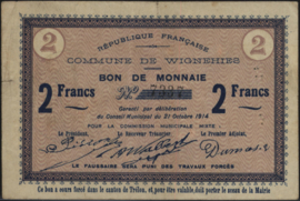 France - Emergency - Wignehies JPV-59.2794 2 Francs 1914