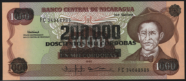 Nicaragua P162/B456 200.000 Córdobas on 1.000 Córdobas 1990 (No date)
