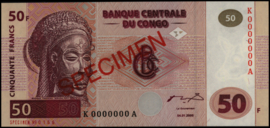 Congo Democratic Republic (Kinshasa)  P91 50 Francs 2000 SPECIMEN