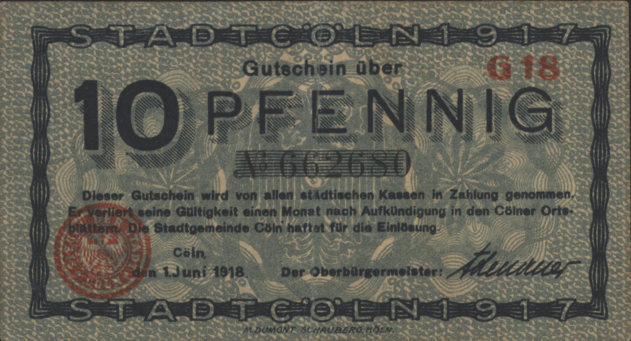 Duitsland - Noodgeld - Köln  Grab.:K30.4.a 10 Pfennig 1918