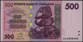 Zimbabwe  P70 500 Dollar 2007