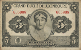 Luxemburg  P43 5 Francs 1944 (No date)