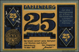 Duitsland - Noodgeld - Dahlenburg Grab.: 251 25 Pfennig 1921
