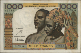 Ivory coast P103A/B108A 1.000 Francs 1959-1980 (No date)