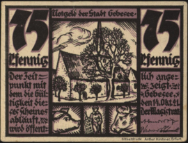 Duitsland - Noodgeld - Gebesee Grab.: 410 75 Pfennig 1921