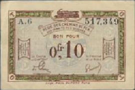 Belgium - French railroads. Rhineland occupation. RPR-57.a 0,10 Franc 1923-1930 (No date)
