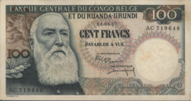 Congo Belgium  P33.b 100 Francs 1957