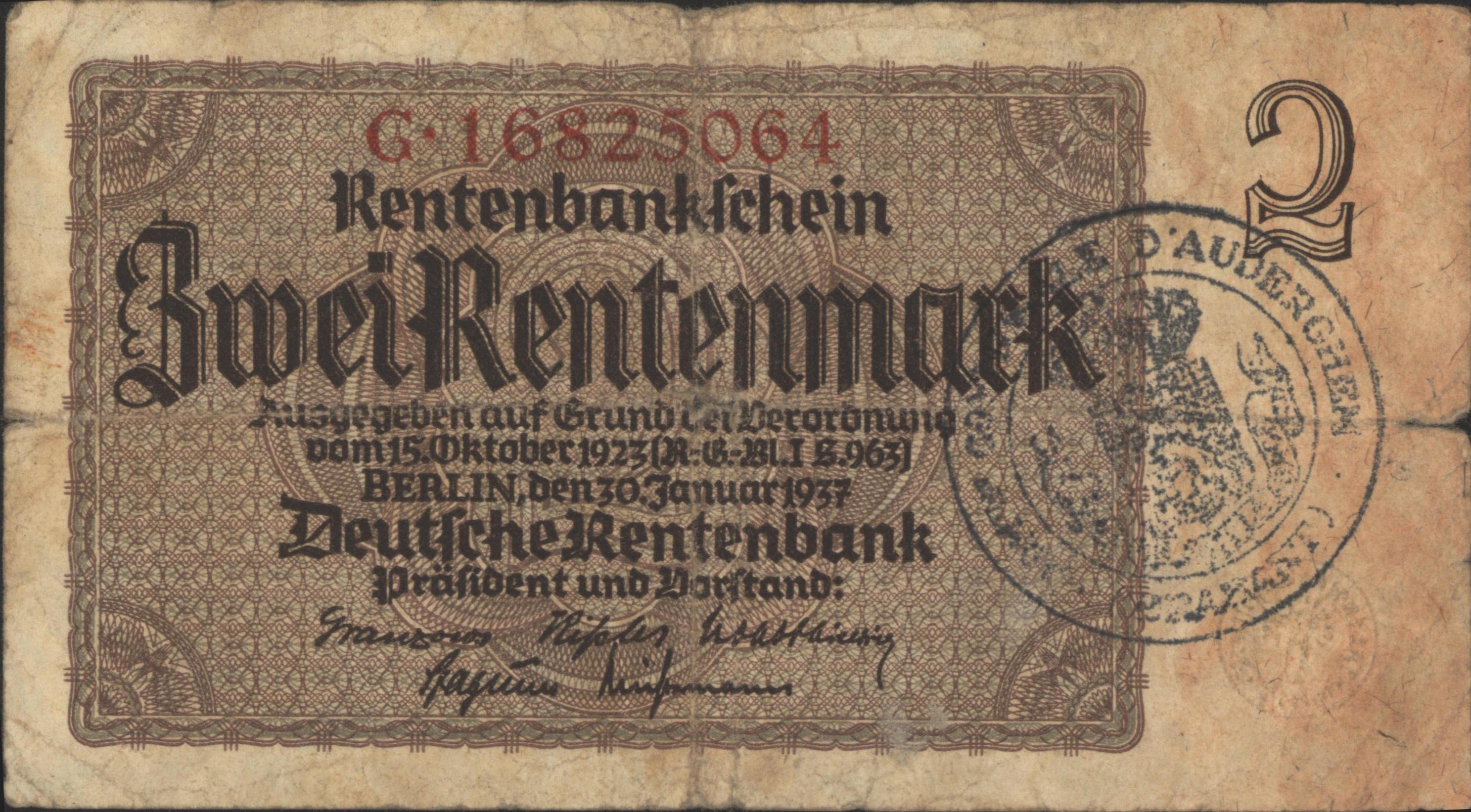 Duitsland P174.b 2 Rentenmark 1937 GEANNULEERD