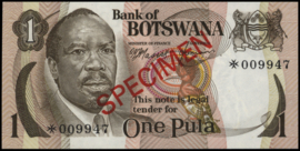 Botswana   P1 1 Pula 1976 (No date) SPECIMEN