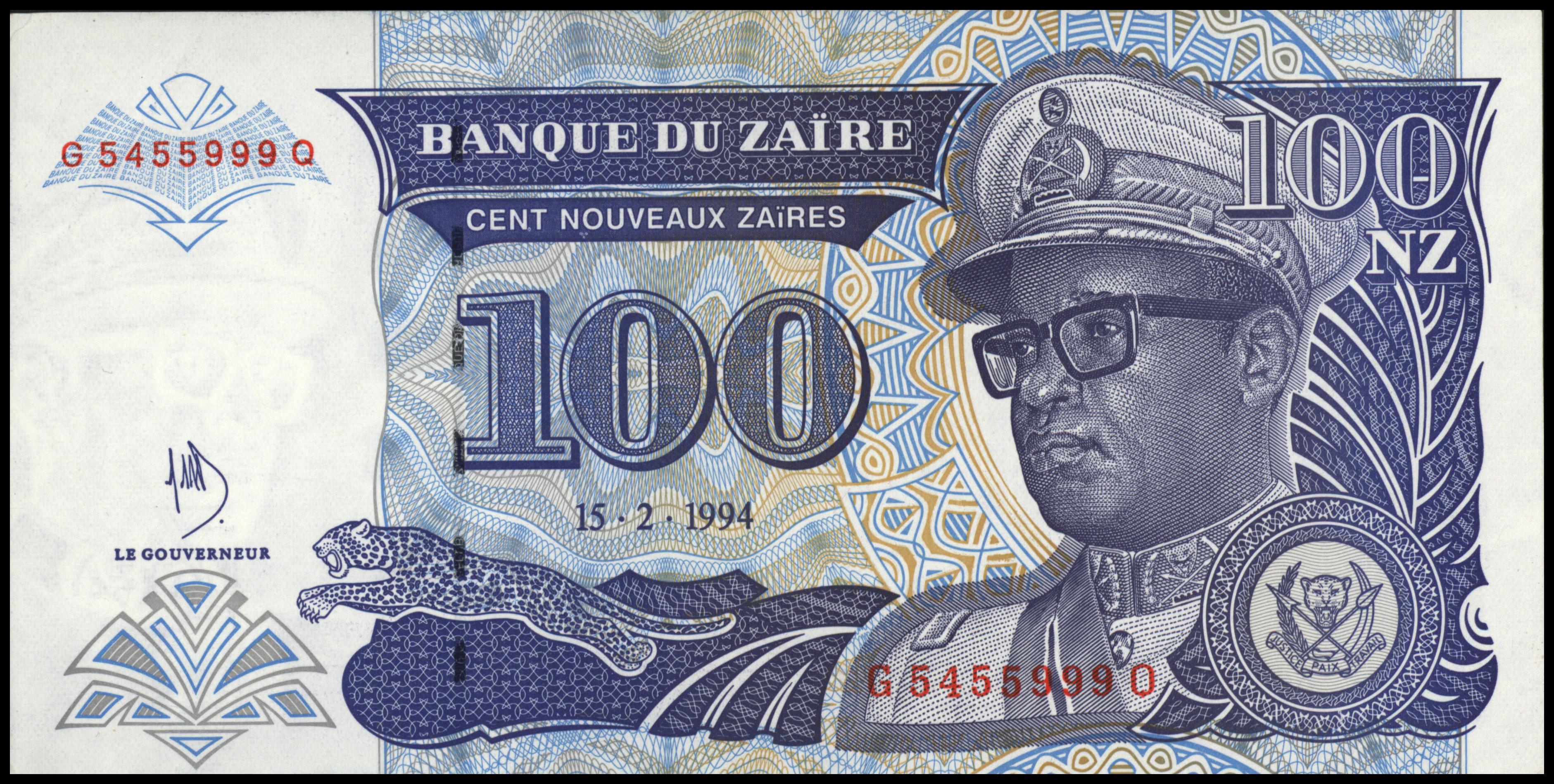 Zaïre (Congo Kinshasa)  P58A 100 Nouveaux Zaïres 1994
