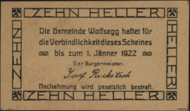 Oostenrijk - Noodgeld - Wolfsegg KK. 1250.II.a 10 Heller (No date)