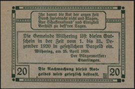 Oostenrijk - Noodgeld - Wilhering KK. 1236.I 20 Heller 1920