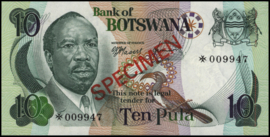 Botswana   P4 10 Pula 1976 (No date) SPECIMEN