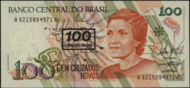 Brazil P224.b 100 Cruzeiros on 100 Cruzados Novos 1990 (No Date)