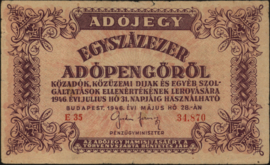 Hongarije P144.d Egyszâzezer Adópengöröl (100.000) 1946