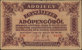 Hungary P144.d Egyszâzezer Adópengöröl (100,000) 1946