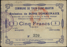 France - Emergency - Thun-Saint-Martin JPV-59.2448 5 Francs 1915