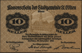 Oostenrijk - Noodgeld - St. Pölten KK: 927 10 Heller 1919