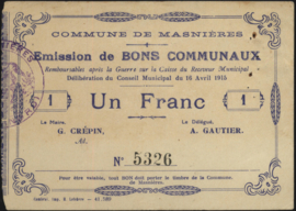 France - Emergency - Masnières JPV-59.1800 1 Franc 1915