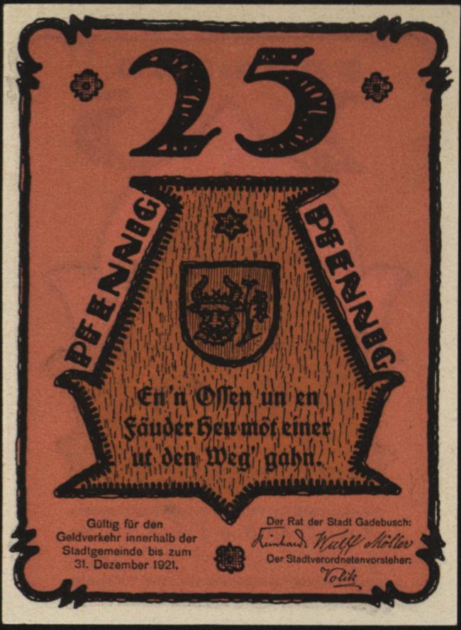 Duitsland - Noodgeld - Gadebusch - (MS / MV) Stadt Grab/Mehl.:404.1 25 Pfennig 1922