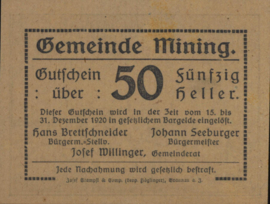 Oostenrijk - Noodgeld - Mining KK.:613 50 Heller 1920