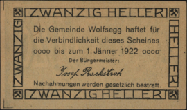 Oostenrijk - Noodgeld - Wolfsegg KK. 1250.II 20 Heller (No date)