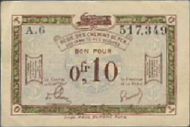 Belgium - French railroads. Rhineland occupation.  RPR57.a 0,10 Franc 1923-1930 (No date)