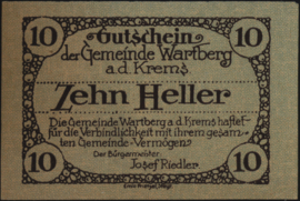 Oostenrijk - Noodgeld - Wartberg an der Krems KK. 1141.a 10 Heller 1920