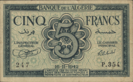 Algeria  P91 5 Francs 1942